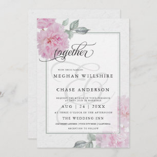 Romantic Pink Peonies Rice Paper BarefootBride™ Invitation