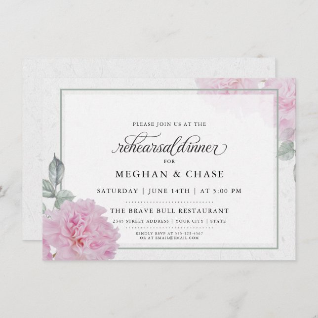 Romantic Pink Peonies Rice Paper BarefootBride™ Invitation (Front/Back)