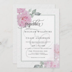 Romantic Pink Peonies Rice Paper BarefootBride™ Invitation