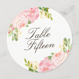 Romantic Pink Peonies Round Table Number Cards