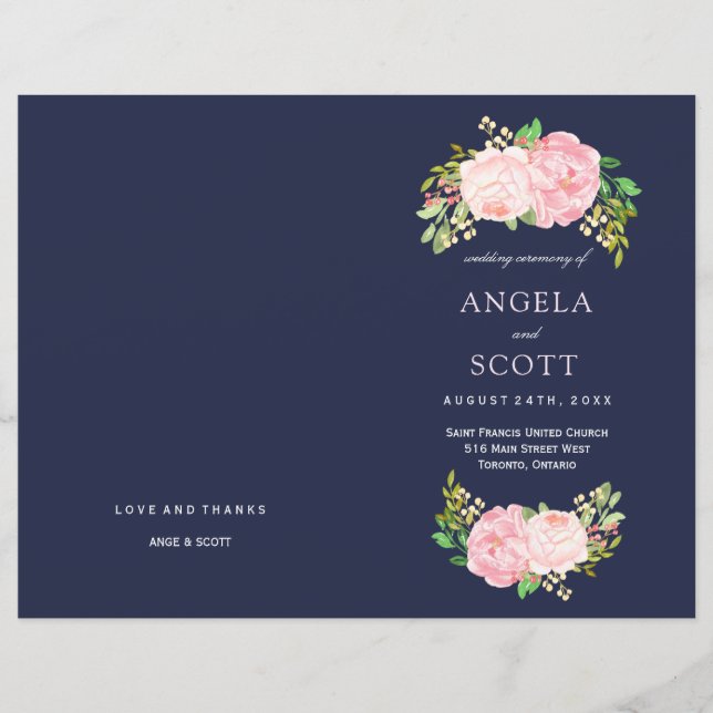Romantic Pink Peonies Wedding Programs (Front)