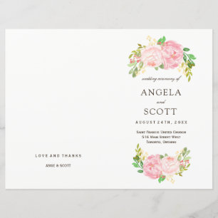 Romantic Pink Peonies Wedding Programs