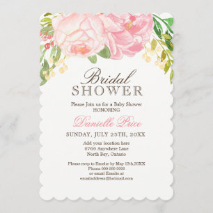 Romantic Pink Peony Bridal Shower Invitations