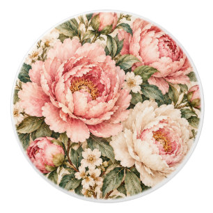 Romantic Pink Peony Floral Drawer Knob