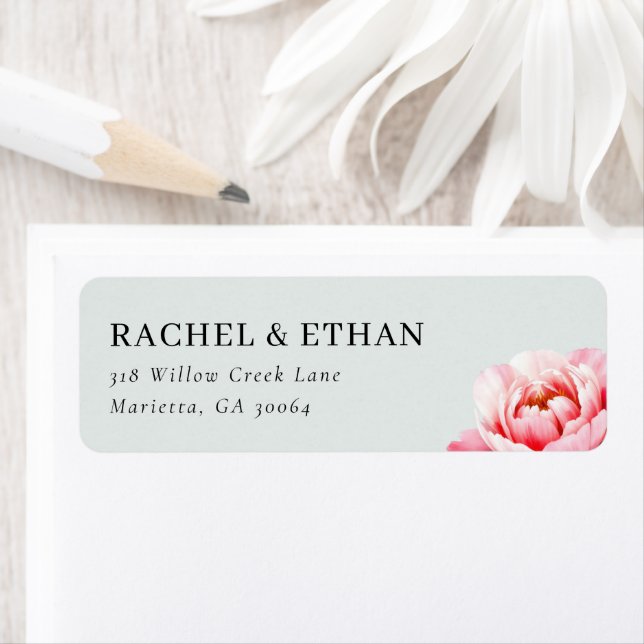 Romantic Pink Peony Floral Return Address Label (Insitu)