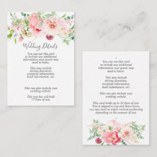 Romantic Pink Peony Floral Wedding Details Enclosure Card