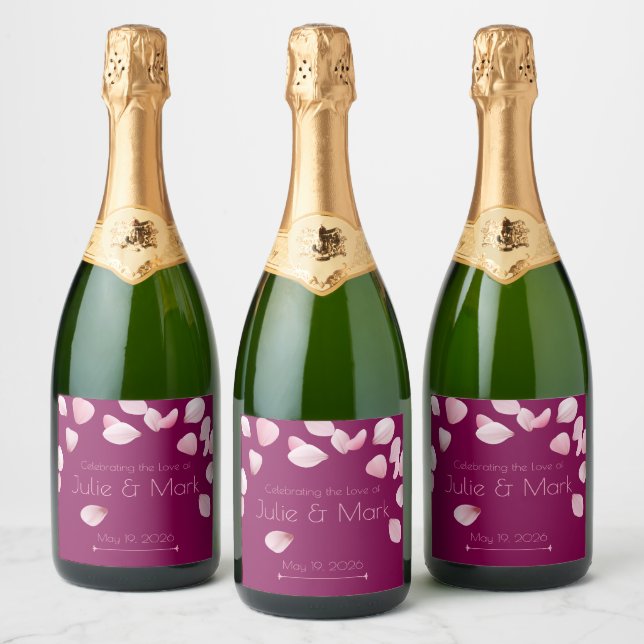 Romantic Pink Petals Custom Champagne Label (Bottles)