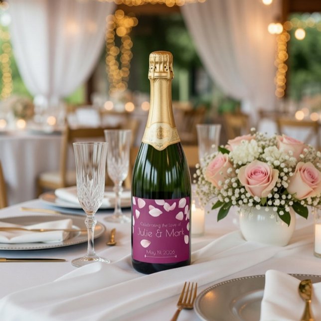Romantic Pink Petals Custom Champagne Label (Creator Uploaded)