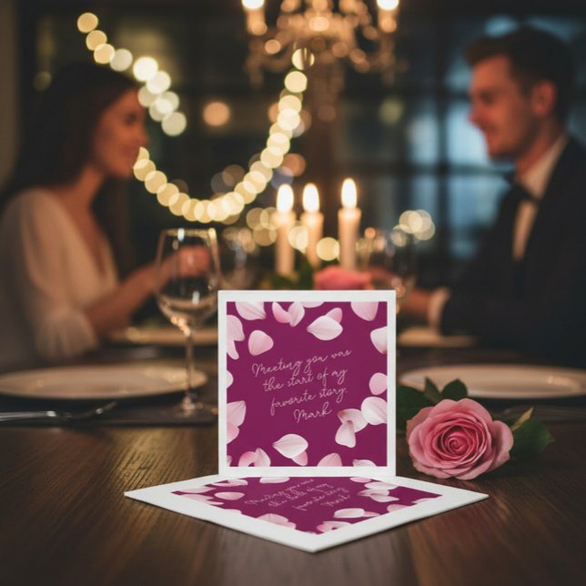 Romantic Pink Petals Love Note  Napkin (Creator Uploaded)