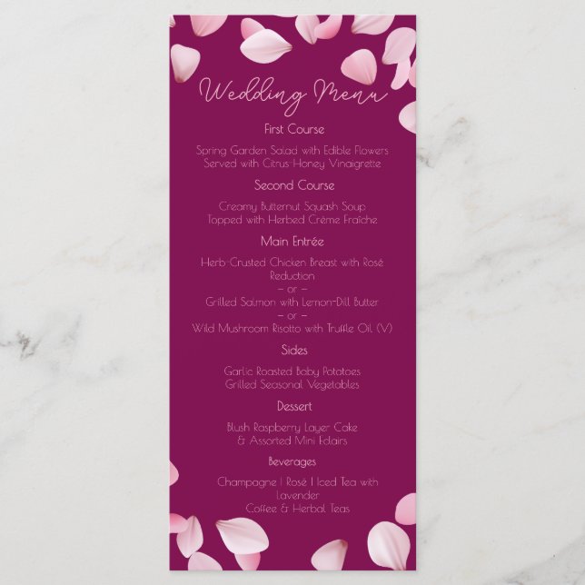 Romantic Pink Petals Wedding Menu (Front)