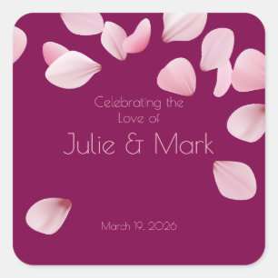 Romantic Pink Petals Wedding  Square Sticker