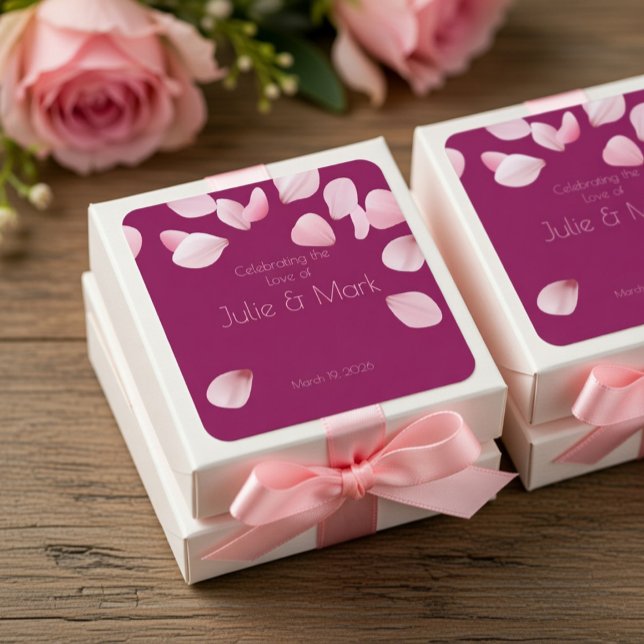 Romantic Pink Petals Wedding  Square Sticker (Creator Uploaded)