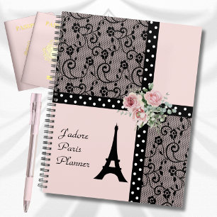 Romantic Pink Polka Dot Paris France Planner