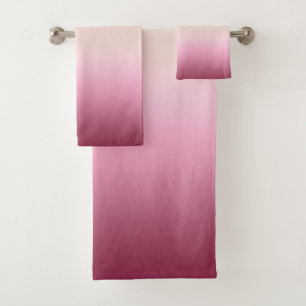Romantic Pink & Pretty Ivory Cream Gradient Ombre Bath Towel Set