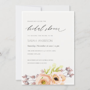 ROMANTIC PINK, PURPLE, BLUE FLORAL BRIDAL SHOWER INVITATION
