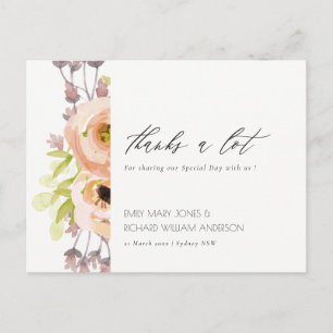 ROMANTIC PINK, PURPLE, BLUE FLORAL THANK YOU POSTCARD