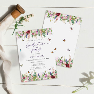 Romantic Pink Purple Floral Graduation Party  Invitation