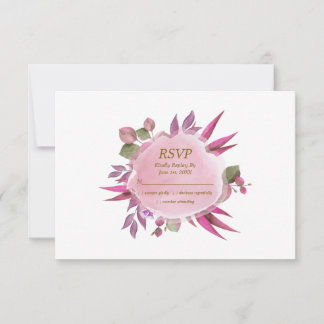 Romantic Pink Purple Floral Wedding RSVP Card