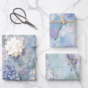 Romantic Pink Purple Floral Wedding Wrapping Paper Sheet