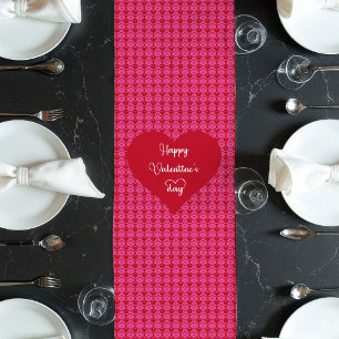 Romantic Pink Red Hearts Happy Valentine’s Day  Long Table Runner