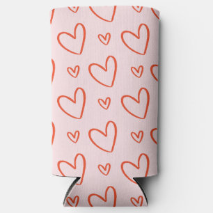 Romantic pink & red hearts seltzer can cooler