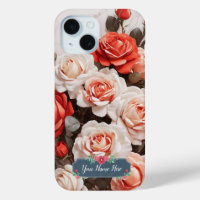 Romantic Pink Red Roses Flowers on White Marble