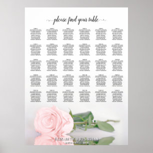 Romantic Pink Rose 30 Table Wedding Seating Chart