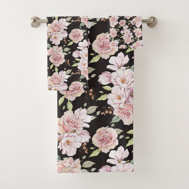 Romantic Pink Rose Bath Towel Set (Insitu)