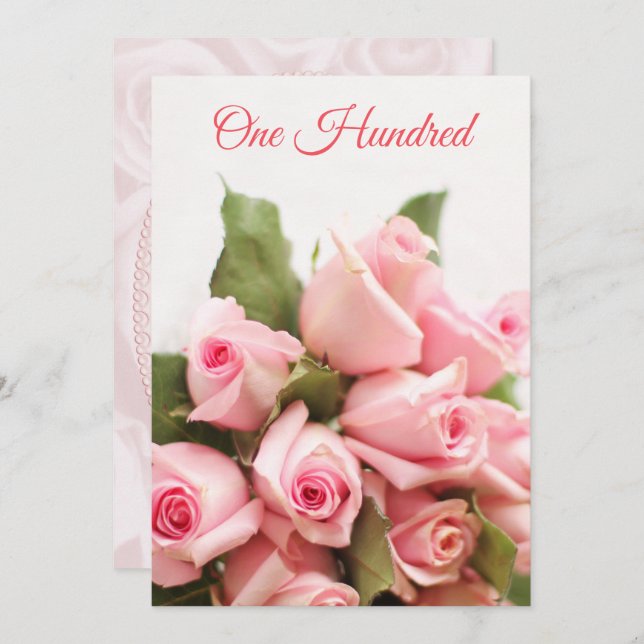 Romantic Pink Rose Bouquet 100th Birthday Invitation (Front/Back)
