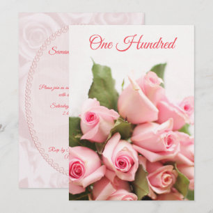 Romantic Pink Rose Bouquet 100th Birthday Invitation