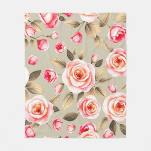 Romantic Pink Rose Floral Pattern Fleece Blanket