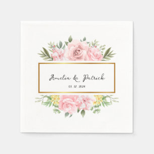 Romantic Pink Rose Floral Personalised Party Paper Napkin