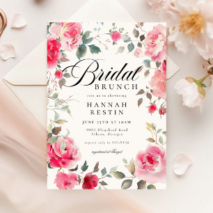 Romantic Pink Rose Garden Bridal Shower Brunch Invitation