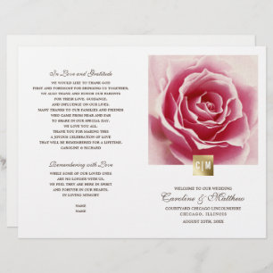 Romantic Pink Rose   Gold Foil Wedding Programs