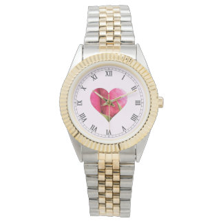 Romantic Pink Rose Heart Watch