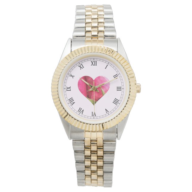 Romantic Pink Rose Heart Watch (Front)