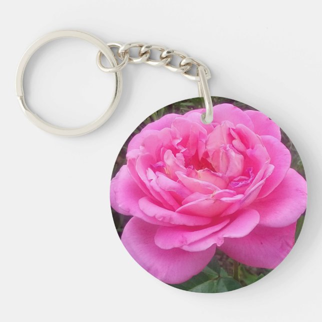 Romantic Pink Rose 'Leonardo Da Vinci'  Key Ring (Front)