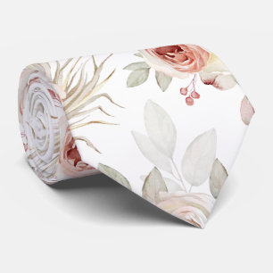 ROMANTIC PINK ROSE PATTERN GROOMS TIE