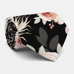 ROMANTIC PINK ROSE PATTERN on BLACK GROOMS  Tie