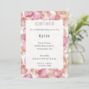 Romantic Pink Rose Petals Floral Birthday Invitation