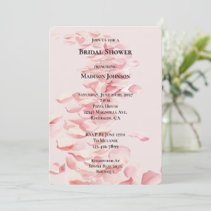Romantic Pink Rose Petals Floral Bridal Shower Invitation