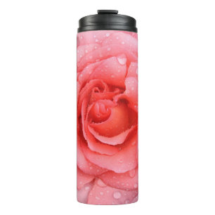Romantic Pink Rose Water Drops Thermal Tumbler