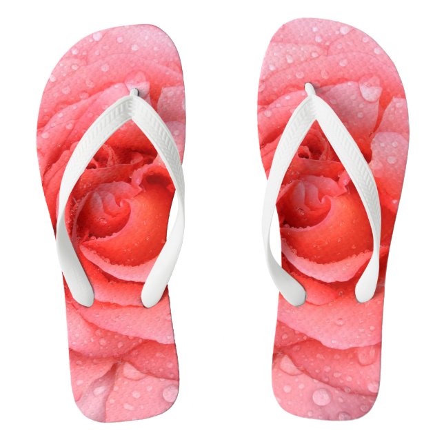 Romantic Pink Rose Water Drops Thongs (Footbed)