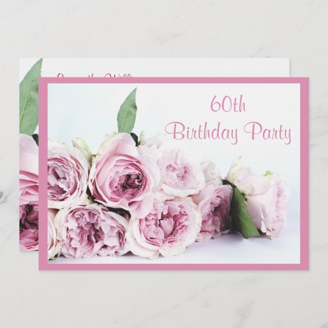 Romantic Pink Roses 60th Birthday Invitation (Front/Back)
