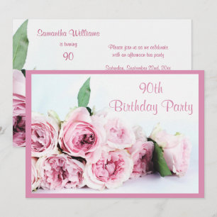 Romantic Pink Roses 90th Birthday Invitation
