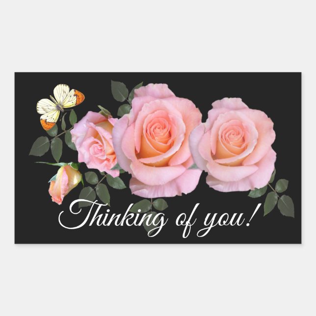 Romantic pink roses and Butterfly Rectangular Sticker (Front)