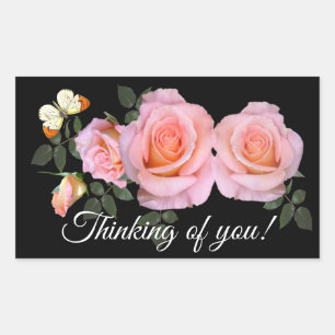Romantic pink roses and Butterfly Rectangular Sticker