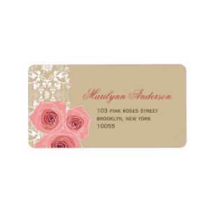 Romantic Pink Roses And Lace Chic Wedding Address Label