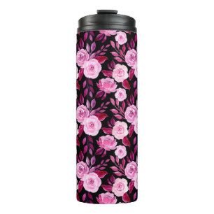 Romantic Pink Roses Black floral Vintage Thermal Tumbler