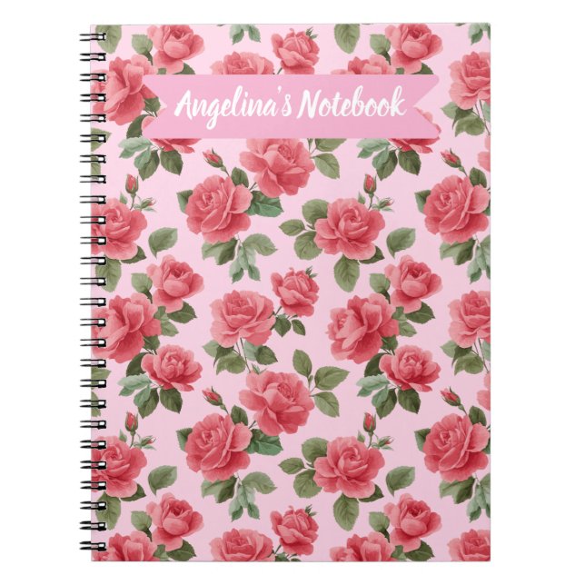 Romantic Pink Roses Botanical Pattern Custom Notebook (Front)